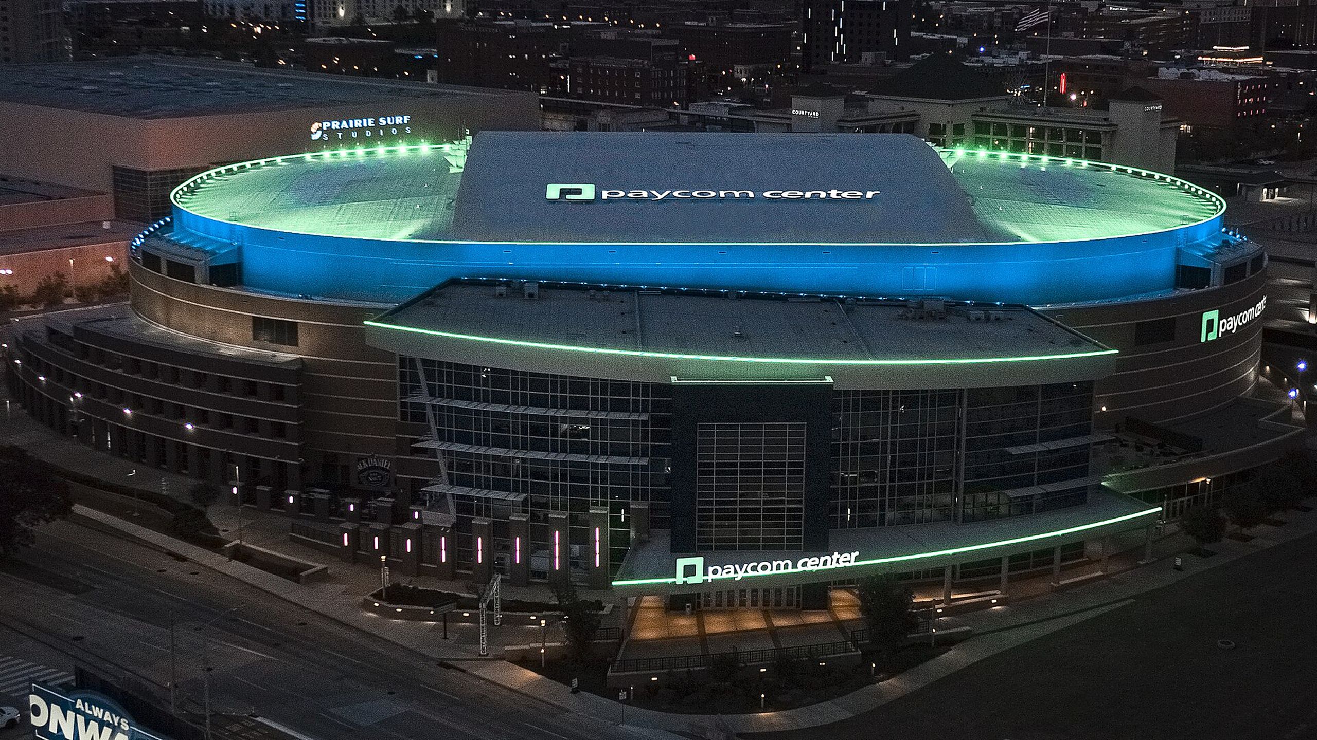 El Paycom Center de Oklahoma City, pabellón de los Thunder de Aday Mara, en una vista aérea tomada en 2021