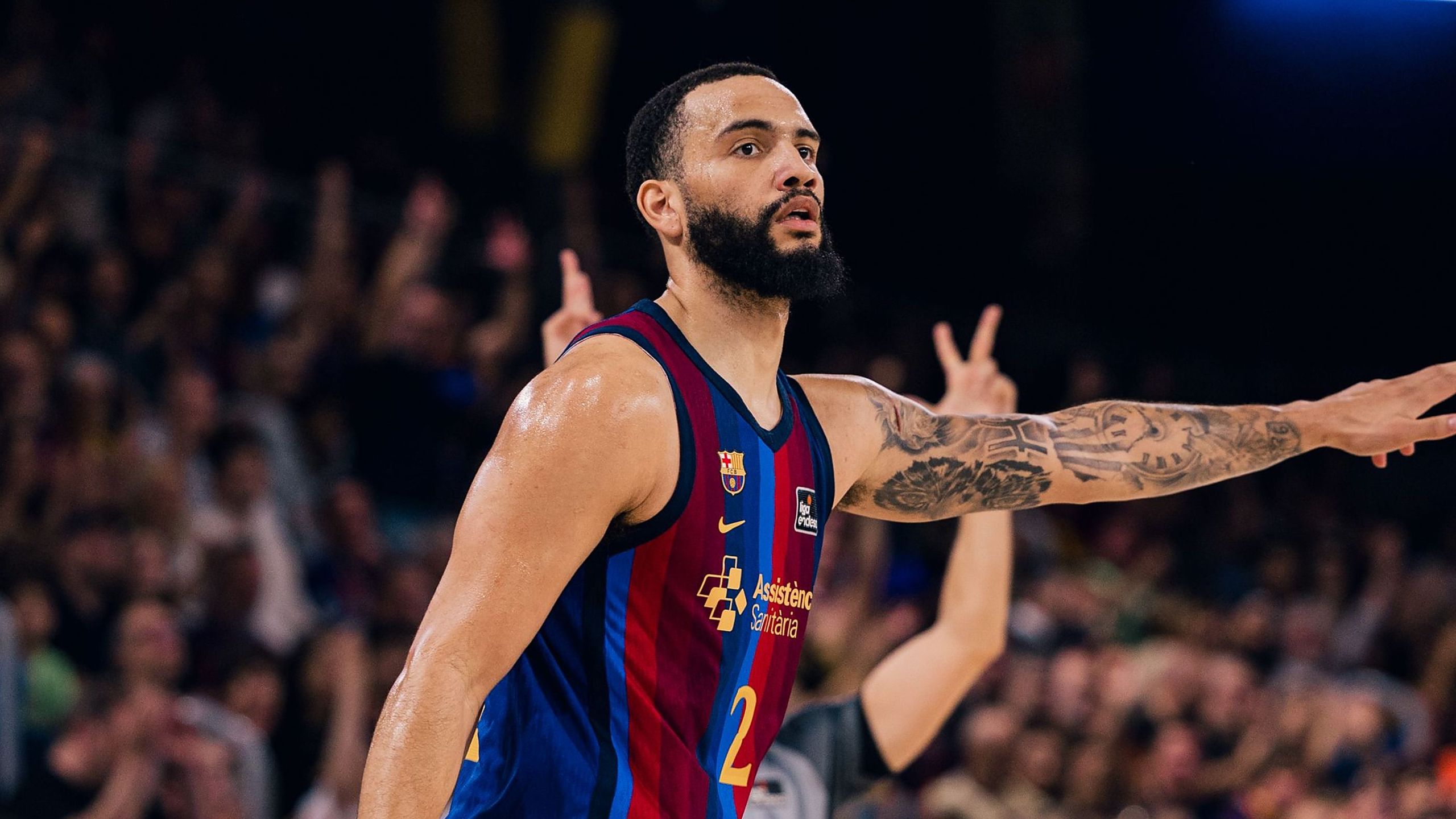 Tyrese Martin, escolta del Barça, con el dorsal 2, en el Palau Blaugrana