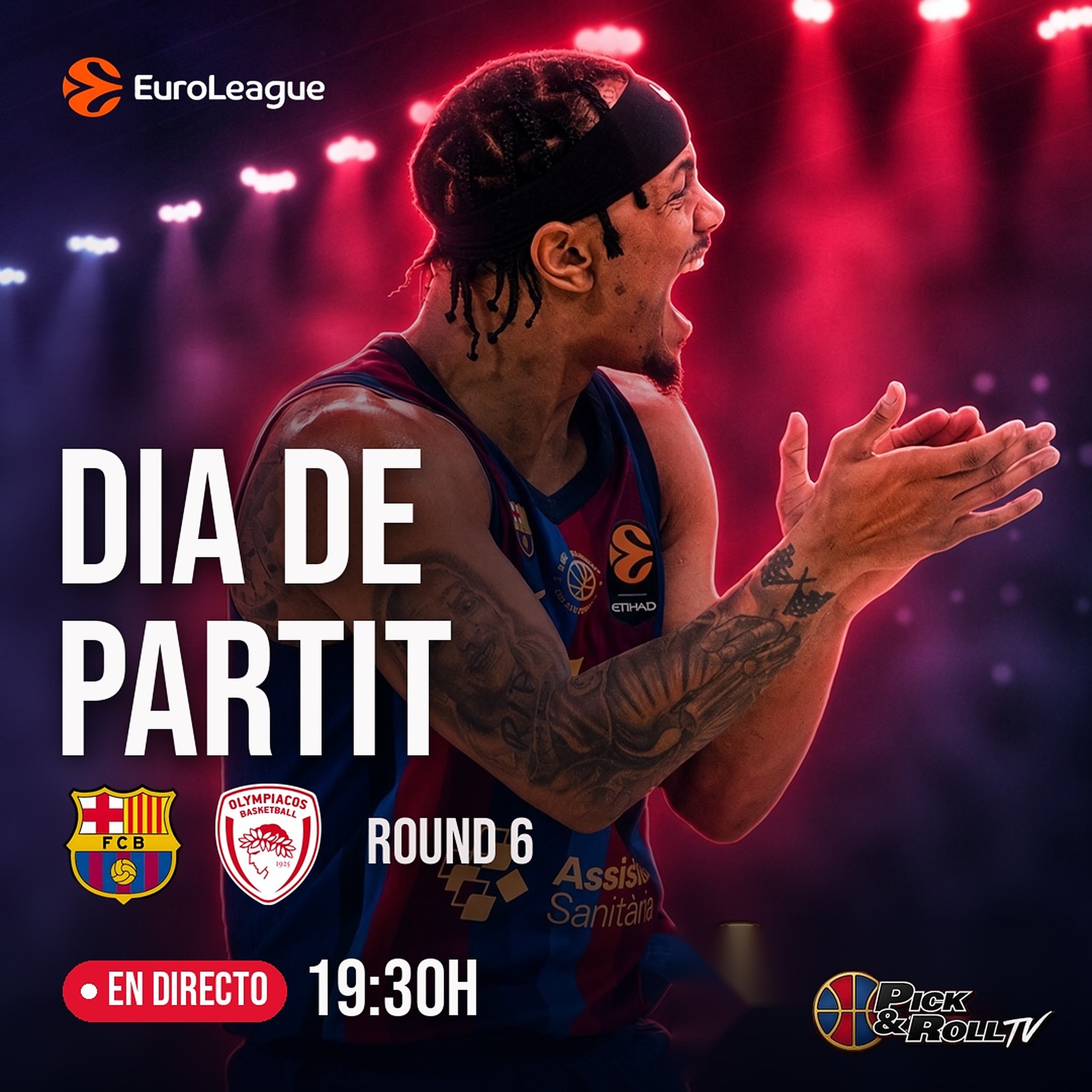 Cartel Dia de partit Barça-Olympiacos: en directo desde las 19:30