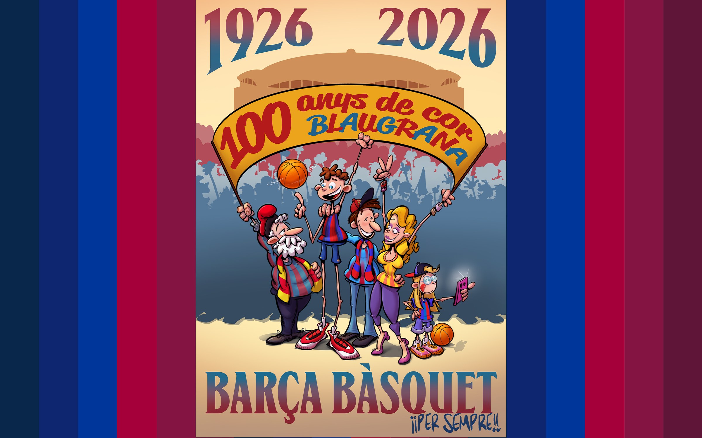 Ilustración del centenario del Barça de baloncesto, obra de Andrés Jiménez