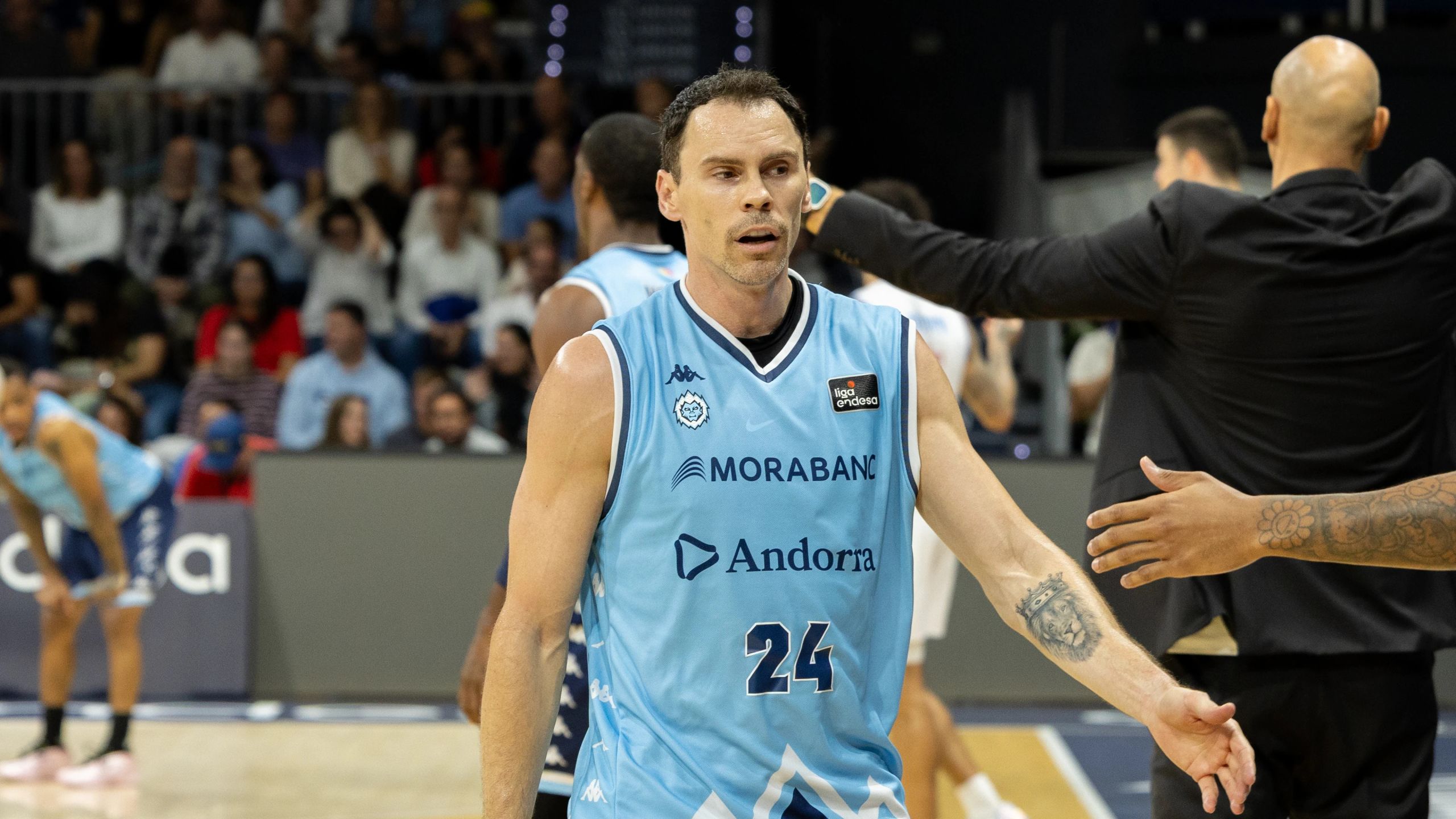 Kyle Kuric, jugador del MoraBanc Andorra con el dorsal 24, en un partido de la Liga Endesa 2026-27