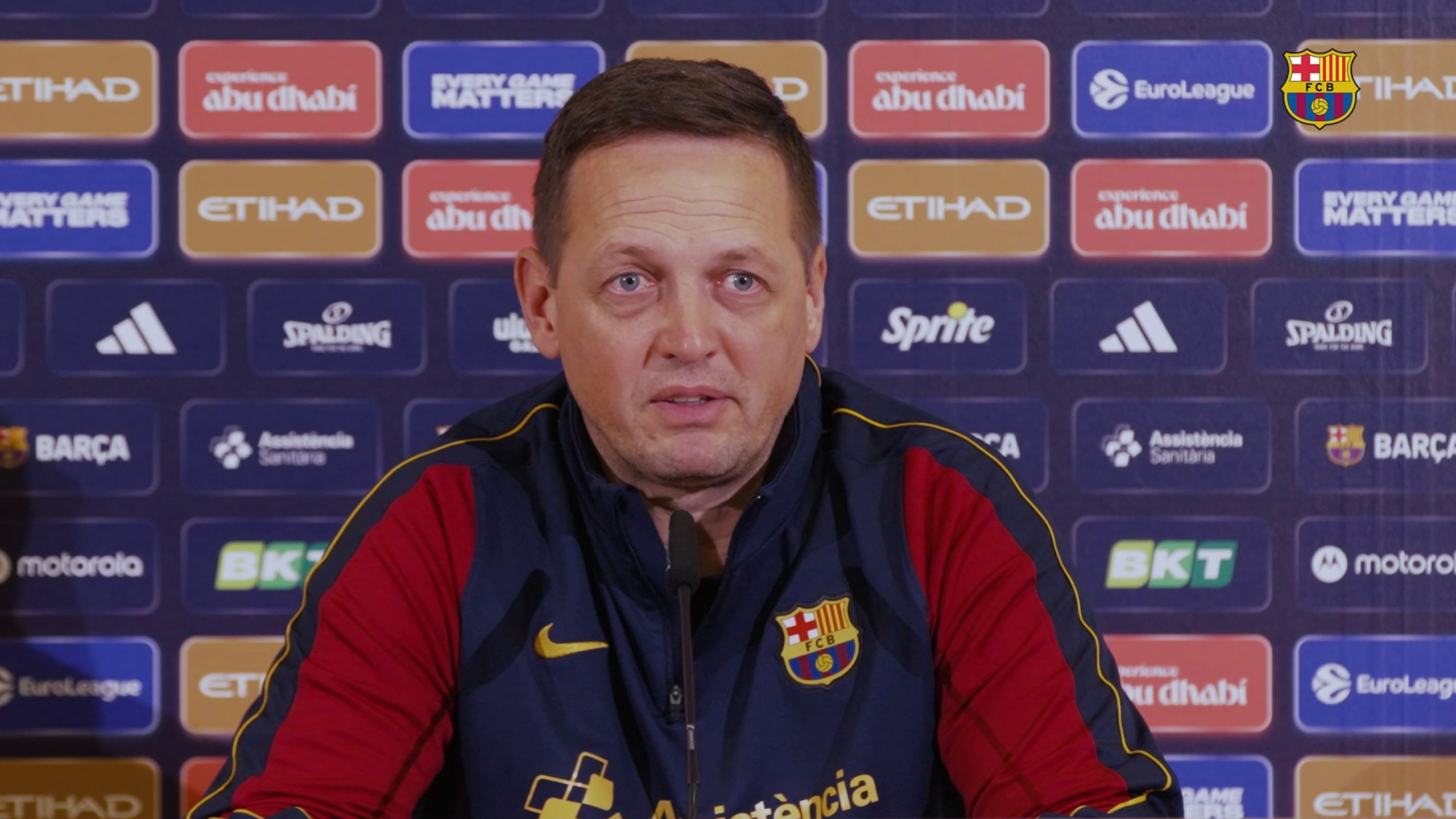 Aleksandar Sekulić, entrenador del Barça, en la rueda de prensa previa al Barça-Olympiacos